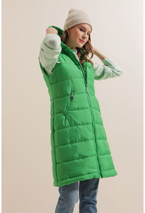 5140 Kapşonlu Uzun Şişme Yelek