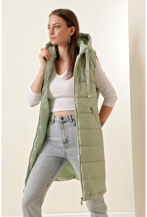 5140 Kapşonlu Uzun Şişme Yelek