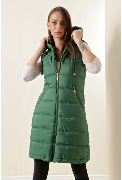 5140 Kapşonlu Uzun Şişme Yelek