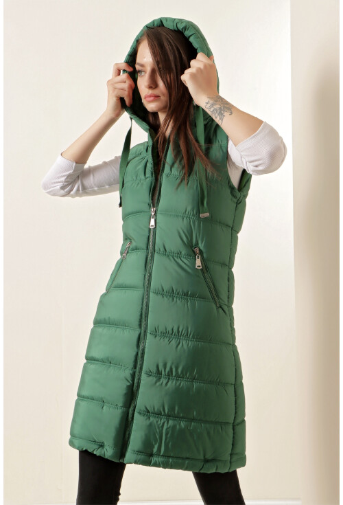 5140 Kapşonlu Uzun Şişme Yelek