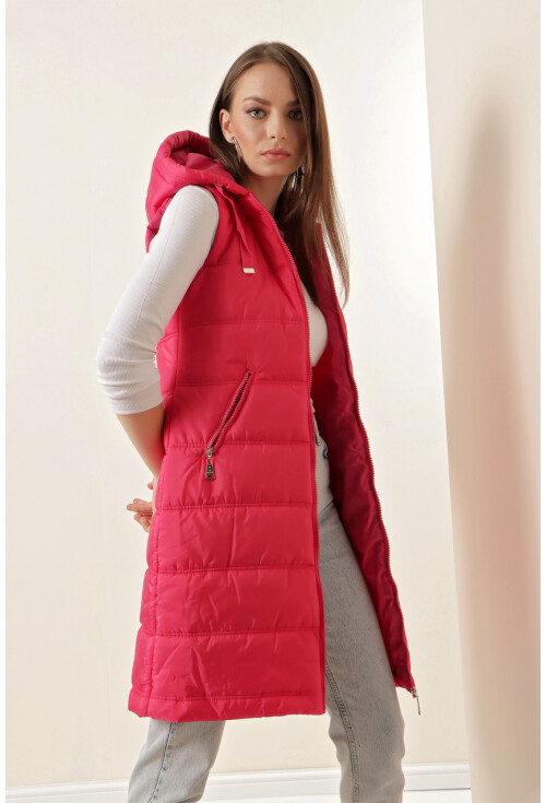 5140 Kapşonlu Uzun Şişme Yelek