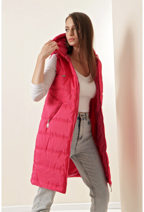 5140 Kapşonlu Uzun Şişme Yelek