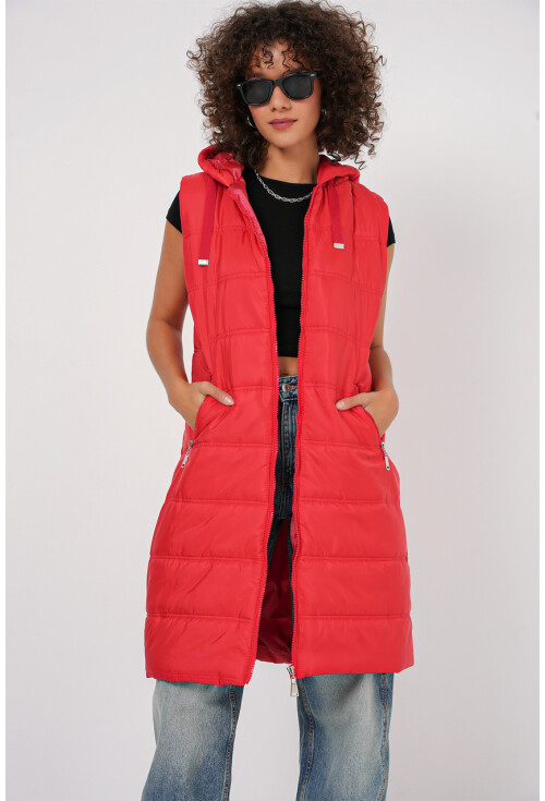 5140 Kapşonlu Uzun Şişme Yelek