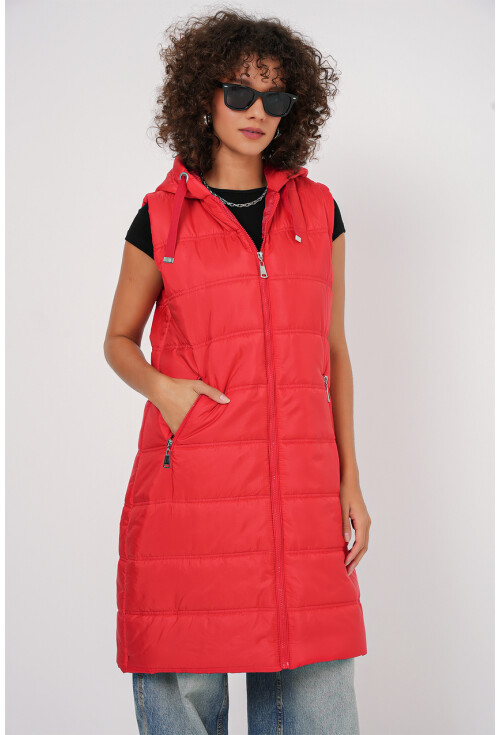 5140 Kapşonlu Uzun Şişme Yelek