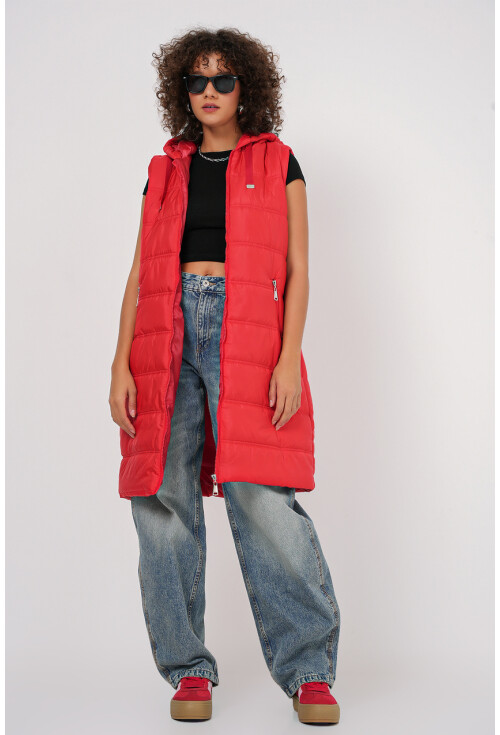 5140 Kapşonlu Uzun Şişme Yelek