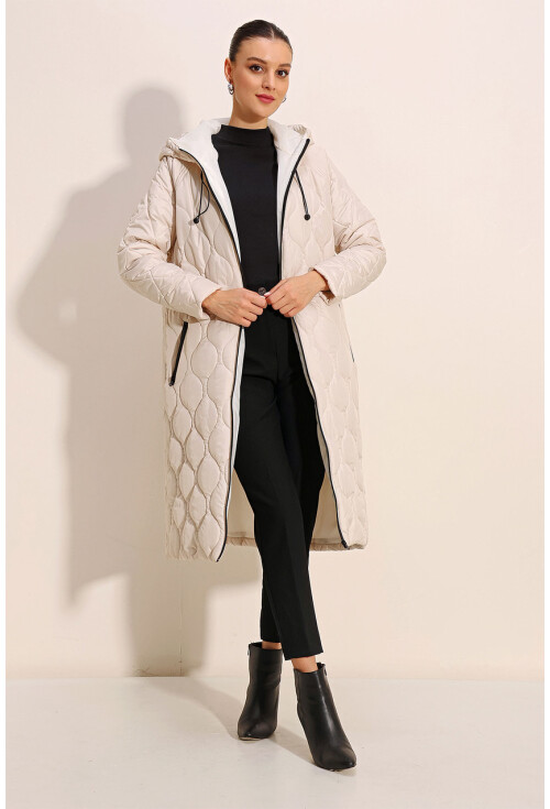 5177 Long Hooded Quilted Coat