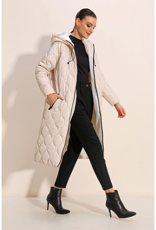 5177 Long Hooded Quilted Coat