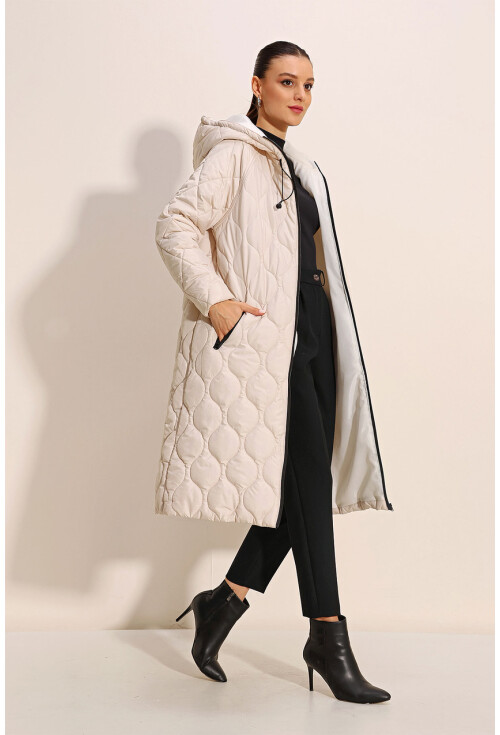 5177 Long Hooded Quilted Coat