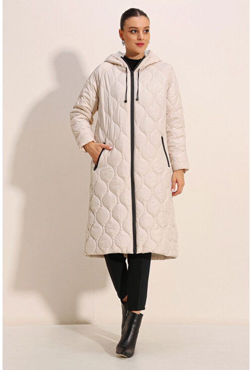 5177 Long Hooded Quilted Coat