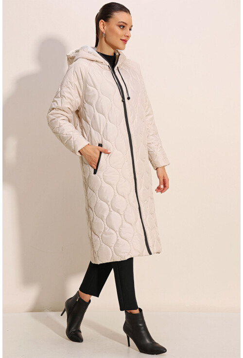 5177 Long Hooded Quilted Coat