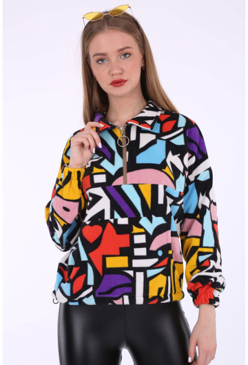 55303 Kanguru Cep Yakalı Polar Sweatshırt