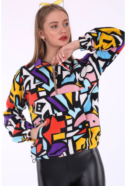 55303 Kanguru Cep Yakalı Polar Sweatshırt
