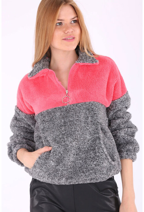 55303 Kanguru Cep Yakalı Polar Sweatshırt