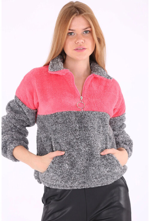 55303 Kanguru Cep Yakalı Polar Sweatshırt