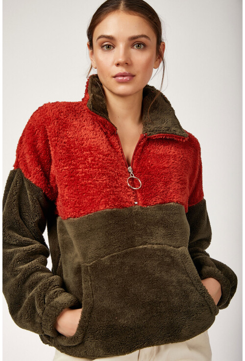 55303 Kanguru Cep Yakalı Polar Sweatshırt