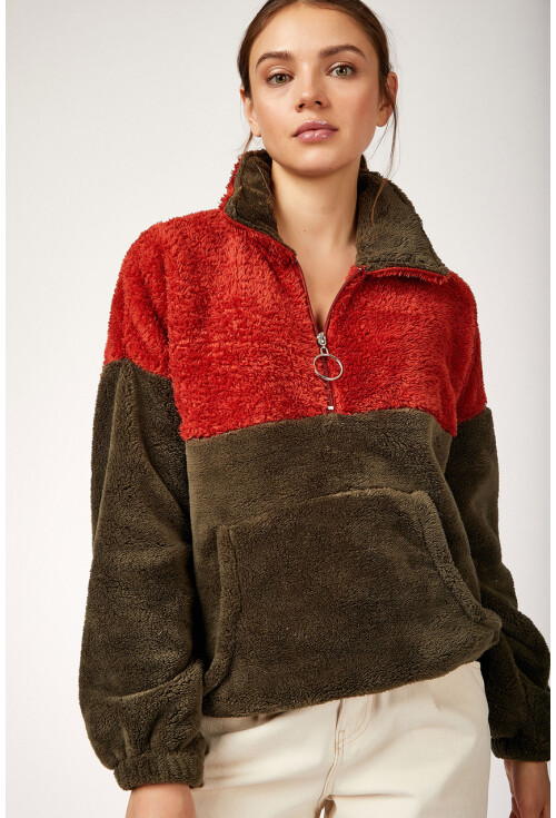 55303 Kanguru Cep Yakalı Polar Sweatshırt