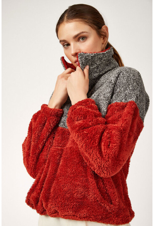 55303 Kanguru Cep Yakalı Polar Sweatshırt