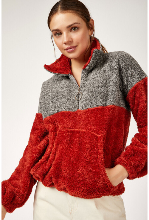 55303 Kanguru Cep Yakalı Polar Sweatshırt