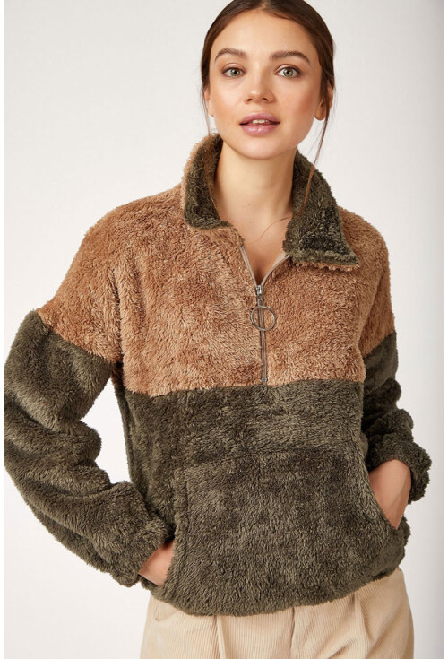 55303 Kanguru Cep Yakalı Polar Sweatshırt