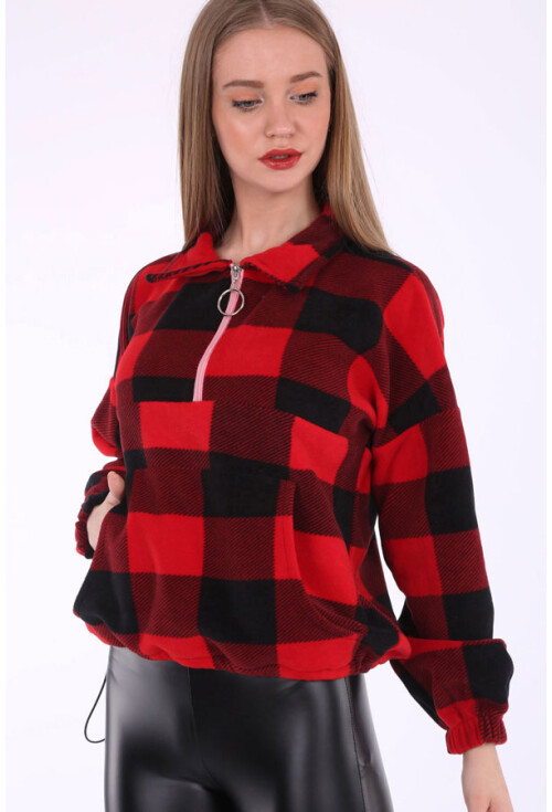 55303 Kanguru Cep Yakalı Polar Sweatshırt