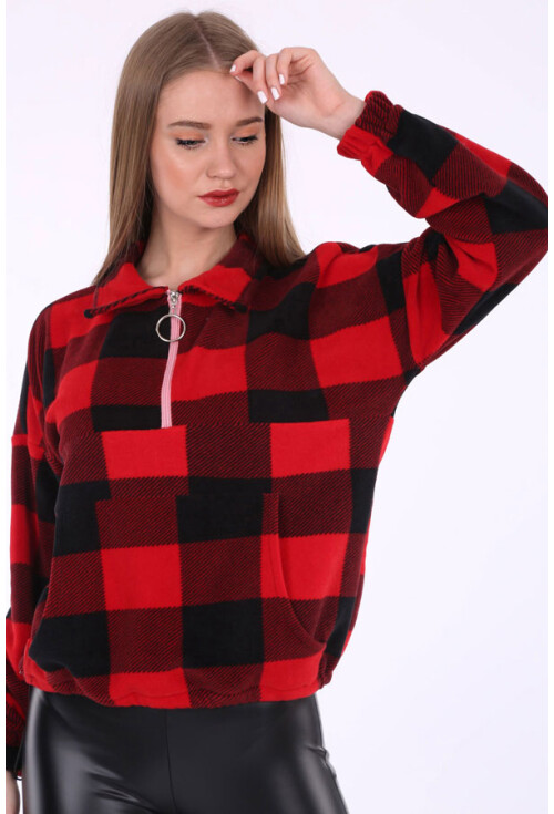 55303 Kanguru Cep Yakalı Polar Sweatshırt