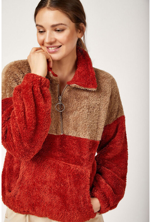 55303 Kanguru Cep Yakalı Polar Sweatshırt