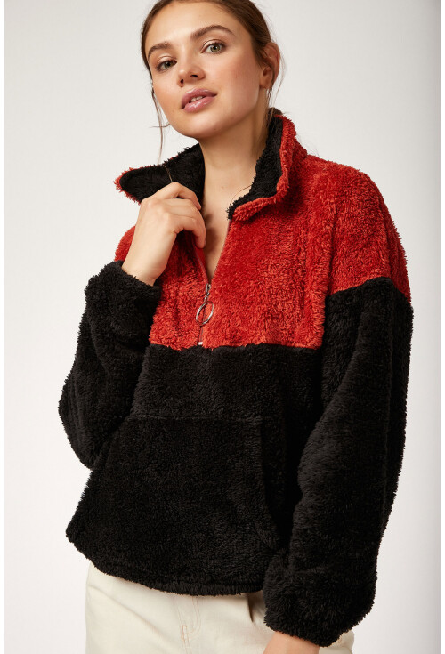 55303 Kanguru Cep Yakalı Polar Sweatshırt