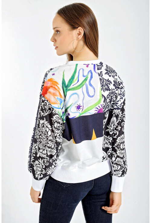 55318 Mix Patterned Oversized Sweatshirt