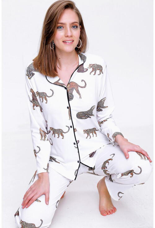 55335 Leopar Baskılı Pijama Takımı