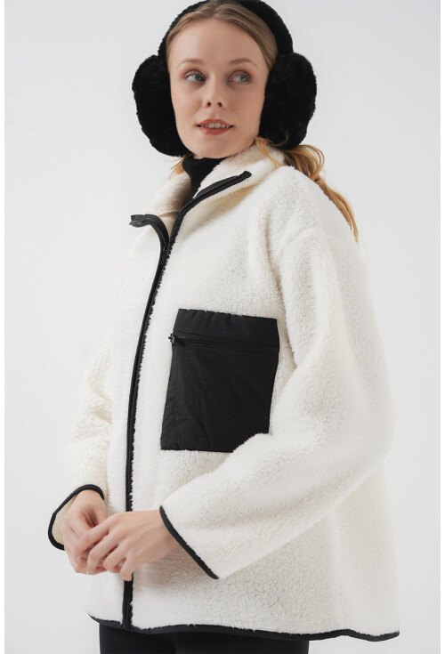 55446 Fermuarlı Oversize Peluş Ceket Mont
