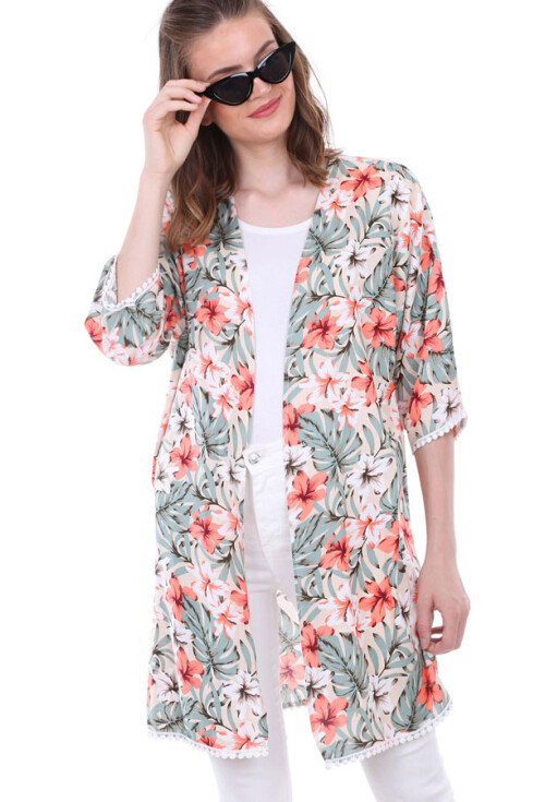 5749 Kolucu Dantel Desenli Kimono