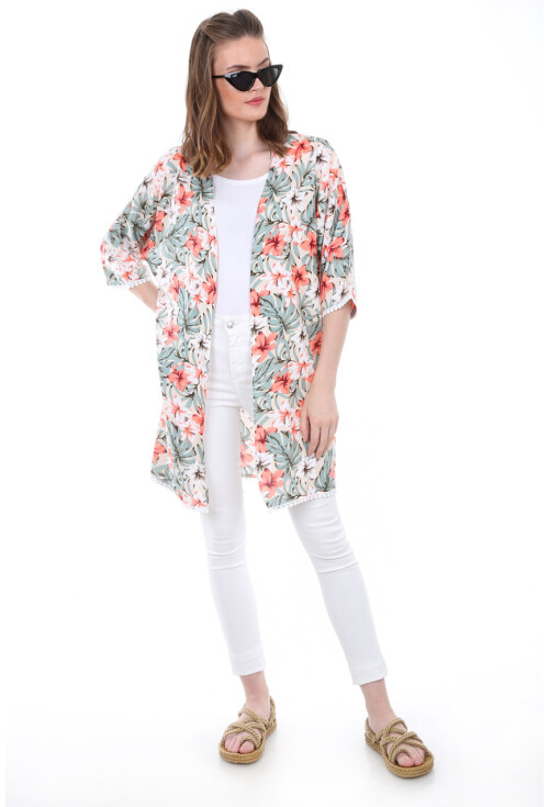 5749 Kolucu Dantel Desenli Kimono