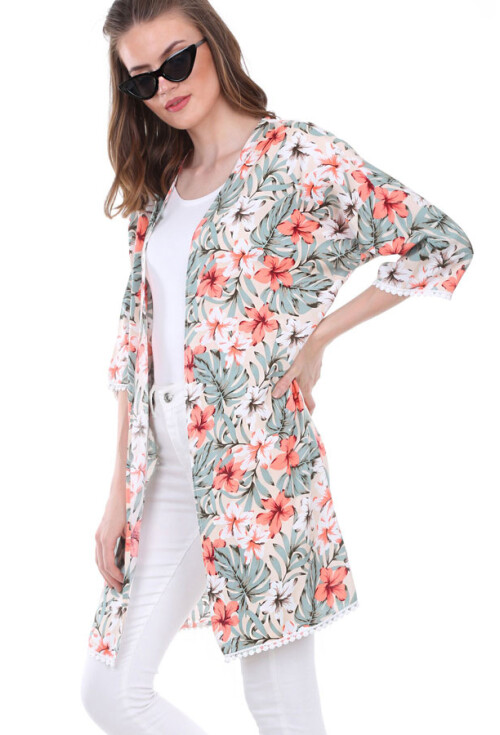 5749 Kolucu Dantel Desenli Kimono
