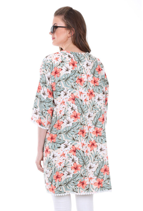 5749 Kolucu Dantel Desenli Kimono