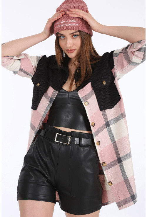 5809 Oversize Ekose Desen Cepli Tunik
