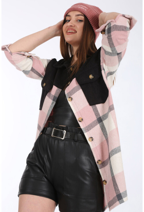 5809 Oversize Ekose Desen Cepli Tunik