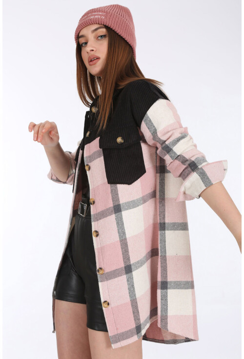 5809 Oversize Ekose Desen Cepli Tunik