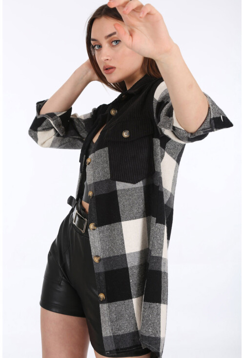 5809 Oversize Ekose Desen Cepli Tunik