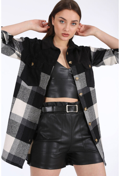 5809 Oversize Ekose Desen Cepli Tunik