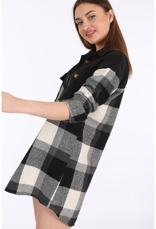 5809 Oversize Ekose Desen Cepli Tunik
