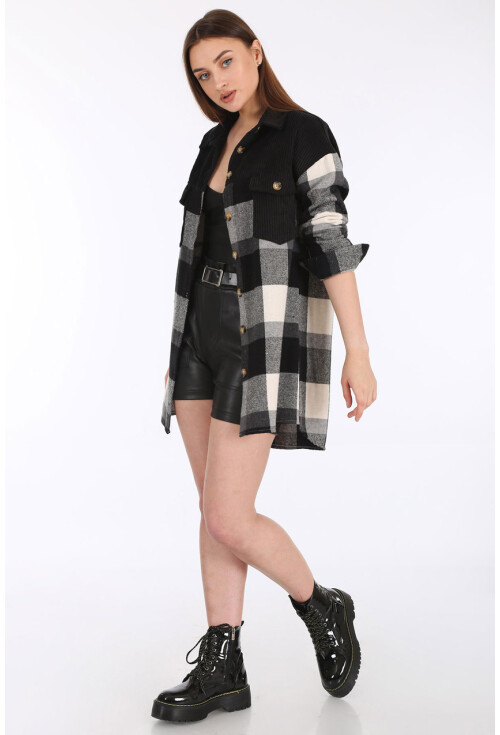 5809 Oversize Ekose Desen Cepli Tunik