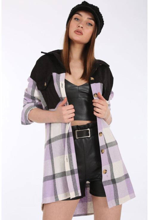 5809 Oversize Ekose Desen Cepli Tunik