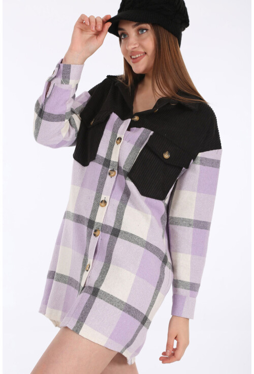 5809 Oversize Ekose Desen Cepli Tunik