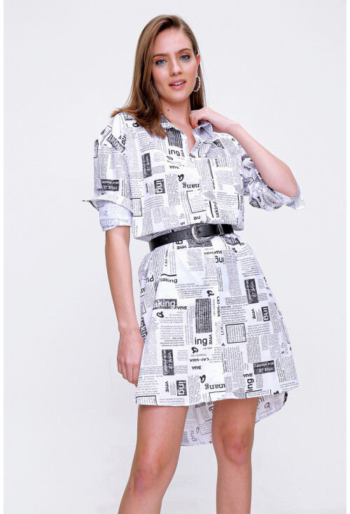 5822 Gazete Baskılı Oversize Tunik