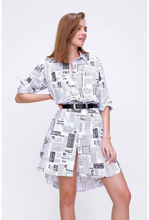 5822 Gazete Baskılı Oversize Tunik