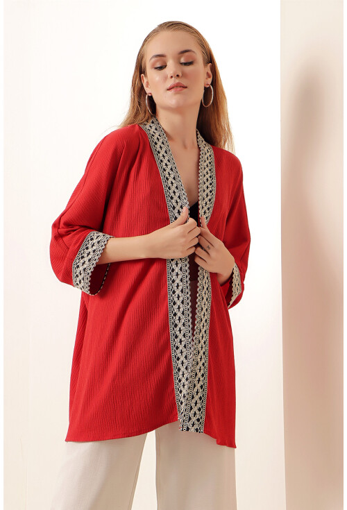 5866 Nakışlı Örme Kimono