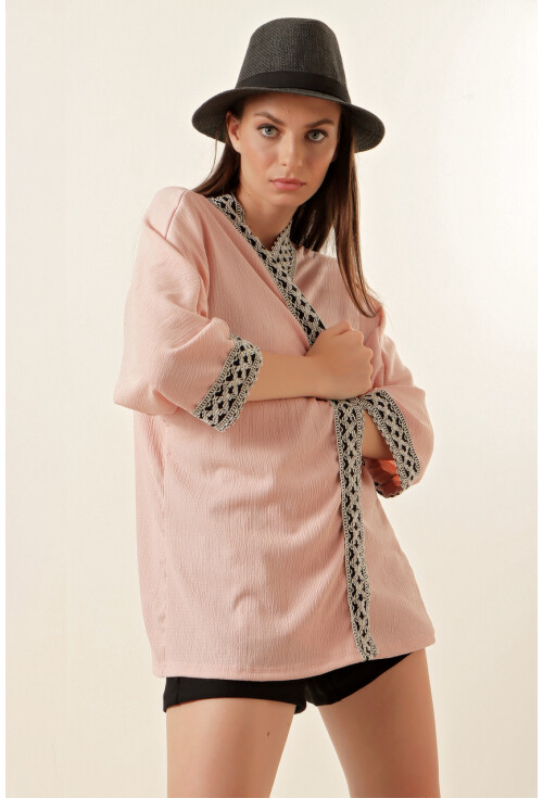 5866 Nakışlı Örme Kimono