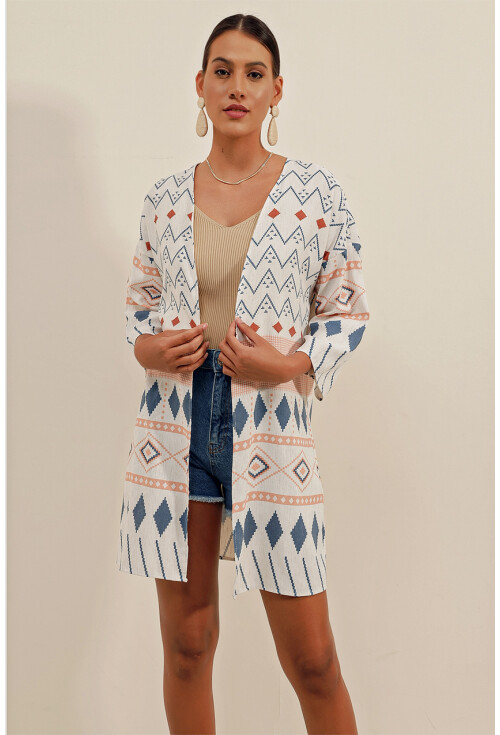 5896 Patterned Linen Kimono