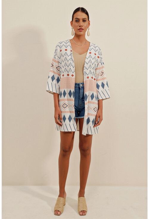 5896 Patterned Linen Kimono