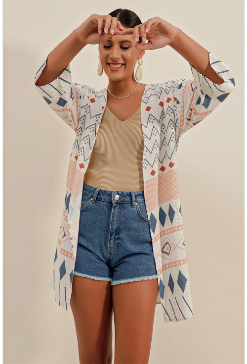5896 Patterned Linen Kimono